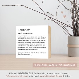 Wunderpixel® Holzbild Definition Rentner - personalisiert - 15x15x2cm zum Hinstellen/Aufhängen, Fotodruck mit Spruch auf Holz - schwarz-weißes Wand-Bild Aufsteller Zuhause Büro zur Deko Geschenk