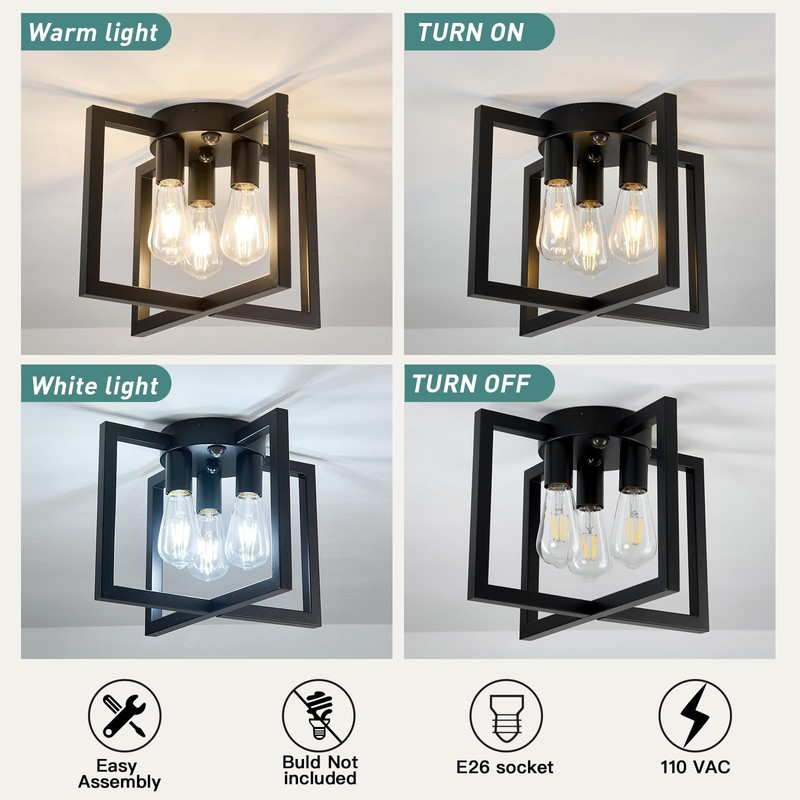 ZGLAOJT Motion Sensor Ceiling Light Fixture 3-Lights Semi Flush Mount