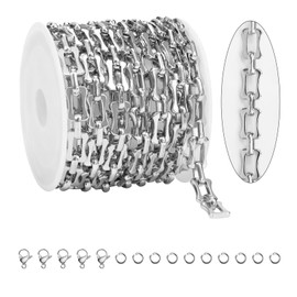 KYUNHOO 6.5FT/2M Stainless Steel Chunky Chains for Jewelry Making 10MM Long Bone Link Chain on Roll Silver Craft Jewelry with Clasps for Men Women DIY Necklace Bracelet