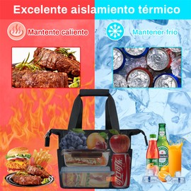 Lonchera para Hombre y Mujer Bolsa de Almuerzo Múltiples Bolsillos Lunch Bag con Correa de Hombro,Forro a Prueba de Fugas Bolsa Lonchera Termica para Trabajo Oficina Picnic Exterior,Negro