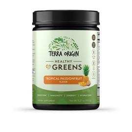 TERRA ORIGIN TERRA ORIGIN Healthy Greens Powder Supplement | Superfood Digestive Enzyme & Probiotic Blends | Immune, Gut, and Digestive Support for Women | Tropical Passion Fruit (30 Servings)