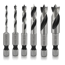 6 Piece Stubby Drill Set, Hexagonal Drill Bit Set, HSS Wood Twist Drill Set, 1/4 Inch Hex Shank, Short Drill Bit Wood Twist Drill Bit for Wood and Soft Metals