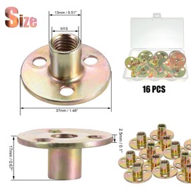 BITEFU Pack of 16 Flange Nuts M10 Drive-in Nuts 3 Hole Teenuss T-Nut Carbon Steel Galvanised with Round Base for Wardrobe, Piping, Support and Bracket, Connection Between Pipes