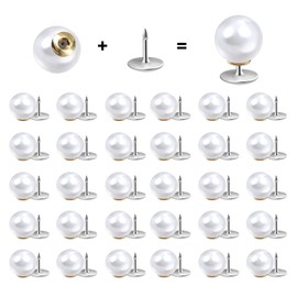 ZLMCUJE ZLMCUJE 30 Sets 10mm White Pearl Buttons Brooch Pins Pearl Rivets No Sew No Tools Detachable and Reusable,DIY Craft Decoration