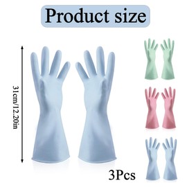 YTPAFK 3 Pairs Washing Up Gloves Medium, Reusable Rubber Cleaning Gloves for Kitchen, Dishwashing & Household Chores, Long Cuffs, Non-Slip Grip, PVC Material, Light Blue, Green, Pink