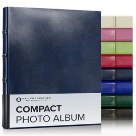 Gallery Leather Compact Photo Album for 4x6 Pictures, Holds 120 Photos, Premium Bonded Leather, 3-Ring Binder, Handcrafted, Made in USA, Acadia Navy - 9.25" x 8"