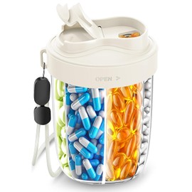 Pill Box 7 Days Morning Noon Evening Round with 7 Large Compartments & Anti-Confusion Design Wide Opening, BPA Free & Portable for Medication, Vitamins, Fish Oil etc (White)