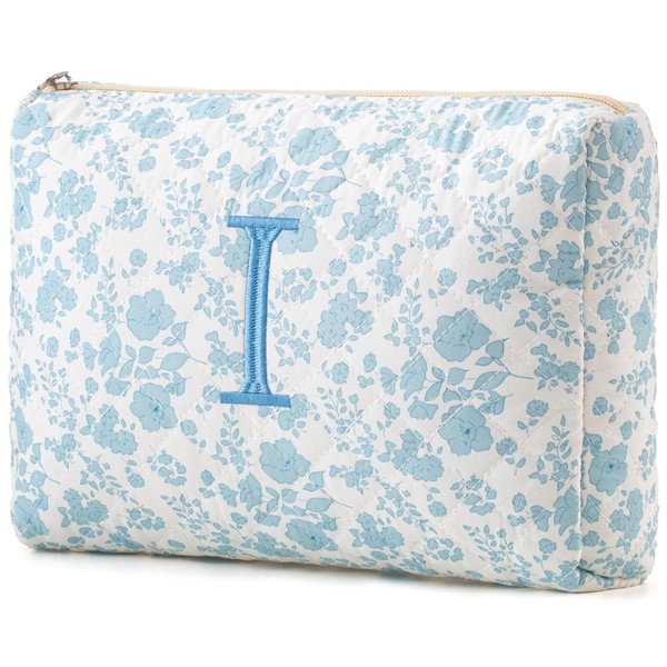 HBselect Initial Makeup Bag, Quilted Makeup Bag, Cotton Large Travel