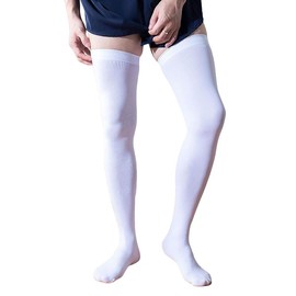 Men's Sexy Ultra-thin Long Hosiery Transparent Thigh High Stockings (AU, Alpha, One Size, Regular, Regular, White)