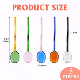 Aemgo 5 Pieces Glass Spoons, 6 inch Coffee Teaspoons, Heat Resistant Stirrers for Tea, Sugar, Home Bar Party (5 Color)