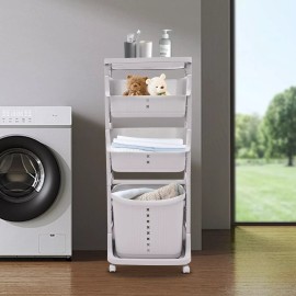 Unbrand Plastic Laundry Hamper Basket Clothes Storage Organizer Shelf Rolling Cart