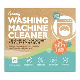 GOODLY Washing Machine Cleaner Tablets Triple Action Deep Cleaning and Odor Removal Removes Buildup Safe for HE Front and Top Load Washers 16g Tablets 24 Count Box