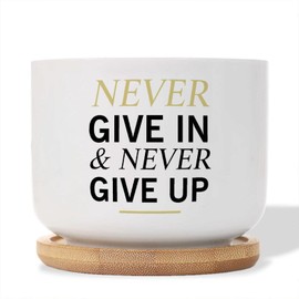 DecStic Never Give in and Never Give Up Ceramic Planter Bible Verse Flower Pots for Indoor Plants with Drainage Holes and Saucers Pot for Succulents Cactus Garden Windowsill