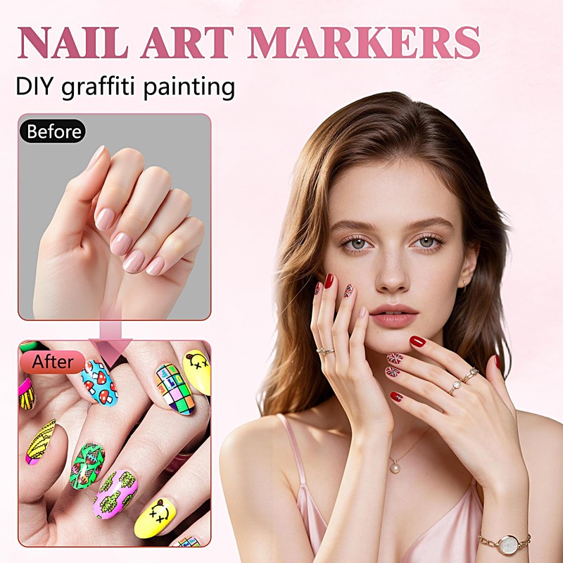 12 Colors Nail Art Pens, 0.5mm Fine Tip 3D Acrylic