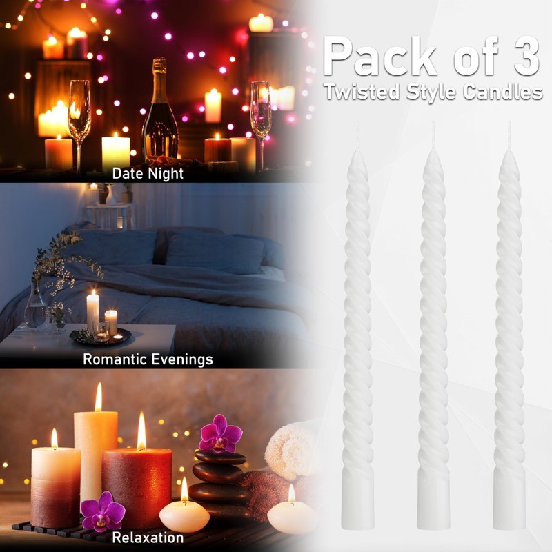 Spiral Candles Set of 3 or 6, Twisted Taper Candles