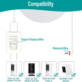 3 Pack Charging Cable DC 5V 2A Adapter Barrel Plug for Stick Up Cam Battery/Plug-in 3rd / 2nd Gen & Spotlight Cam Battery, 16Ft /5M Power Charger Cable 3.5mm Weatherproof Fast Continuous Charging