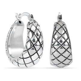 Charmsy 925 Sterling Silver Small Chunky Hoop Earrings for Women | Oval Weaved Textured Hoop Earring | Women's Click-Top Earrings Hoops 23MM, Sterling Silver, No Gemstone