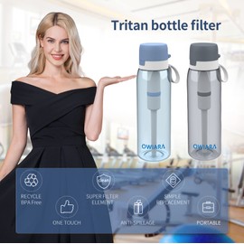 OWIARA Botella de agua con filtro para beber, botella de filtro de agua de 3 etapas de 26 onzas para viajes al aire libre, camping, montaña, mochilero, senderismo (gris claro)