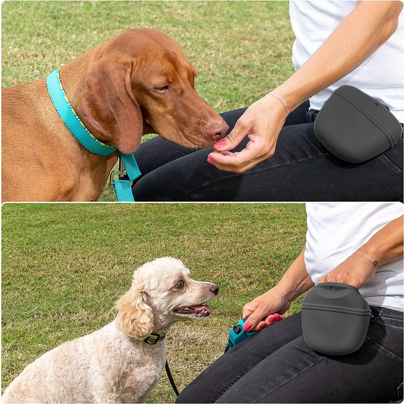 犬用おやつポーチ ドッグトレーニンググッズ 散歩用品 ドギーバディ トリーツポーチ 開閉便利 携帯しやすい お出かけ用 犬の訓練や散歩 (ブラック+ライトグリーン)