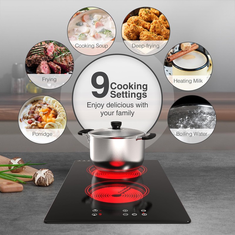 GIHETKUT Electric Cooktop,Built-in and Countertop Electric Stove Top, 2100W 110V