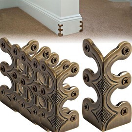 6Pcs Baseboard Corner Protectors for Furniture, Rustic Vintage Metal Corner Guard, Decorative Baseboard Shield, Brass Skirting Board Protection, Antique Bronze Furniture Edge Protector (Bronze)