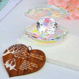 pkinmonut Crystal Shell 20th Wedding Anniversary Romantic Gifts for Couple China Anniversary presents 20 Years Marriage Keepsake with Wooden Heart Plaque and Card