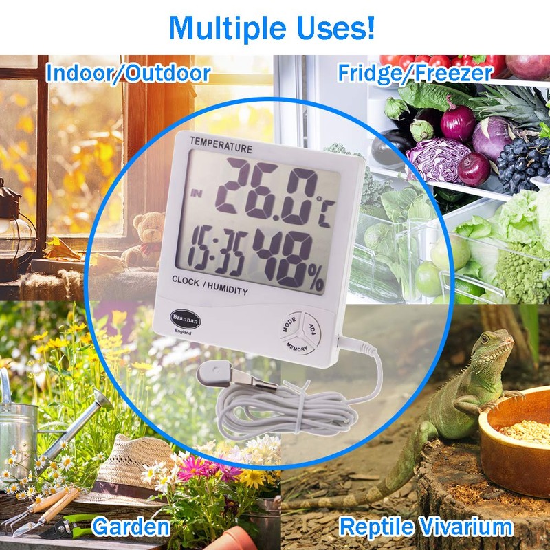 Jumbo Max Min Thermometer and Hygrometer with Clock, Indoor and