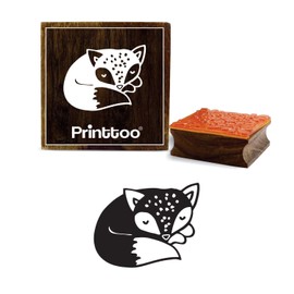 Printtoo Square Wooden Rubber Stamp Sleeping Fox Pattern Scrap-Booking Block-2 x 2 Inches