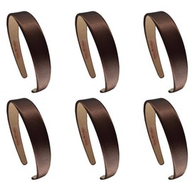 Funny Girl Designs Satin Headband SET OF 6 1 Inch wide Satin Fabric Lined Arch Style Headbands (BROWN)