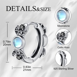 DRINSPER Hecate Moonstone Earrings For Women 925 Sterling Silver Triple Moon Goddess Witchy Hoop Earrings Hekate Pagan Wiccan Magic Jewelry Gifts