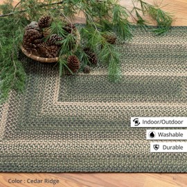 Cedar Ridge Washable, Indoor-Outdoor, Pet-Friendly Braided Area Rug by Homespice, Reversible, for Entryway, Kitchen, Bathroom, Lodge, Farmhouse Style, Green - Brown - Black - Ivory, 20" x 30"