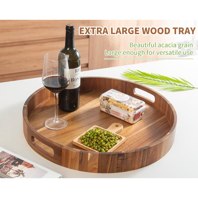 Decent Vrvege Extra Large Round Ottoman Coffee Table Tray, 22"