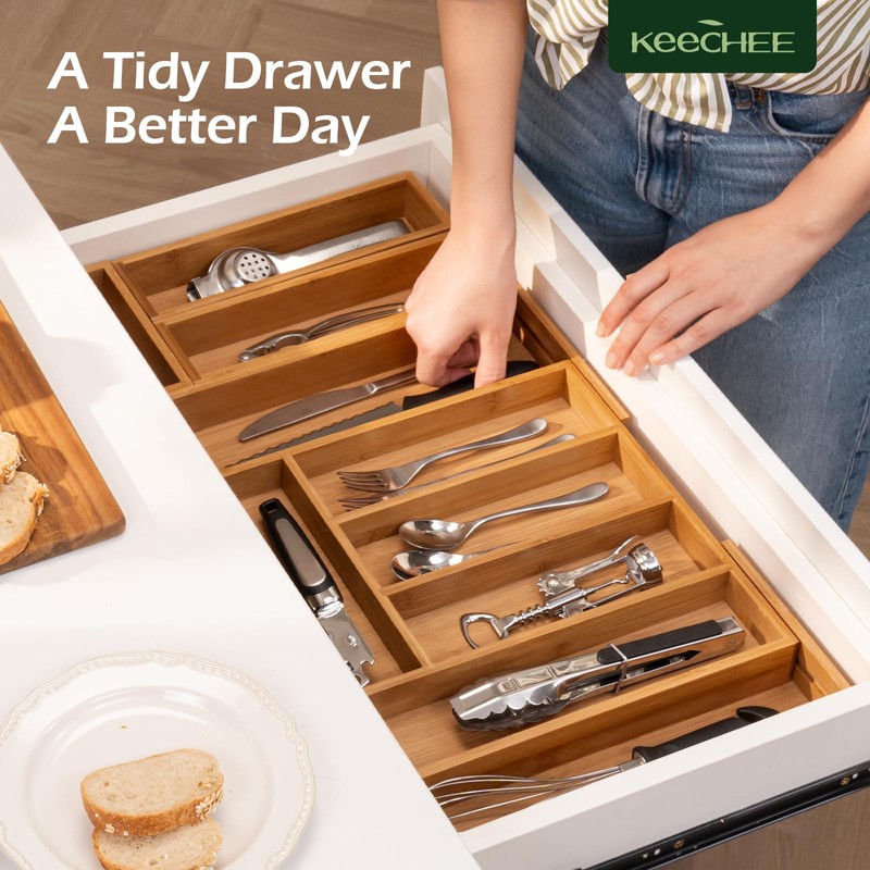 keechee 6-Piece Bamboo Drawer Organizer Set, 2.2" Deep | Multi-Use