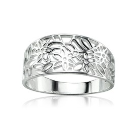 Hoops & Loops Sterling Silver Polished Filigree Flower Ring, Size 9
