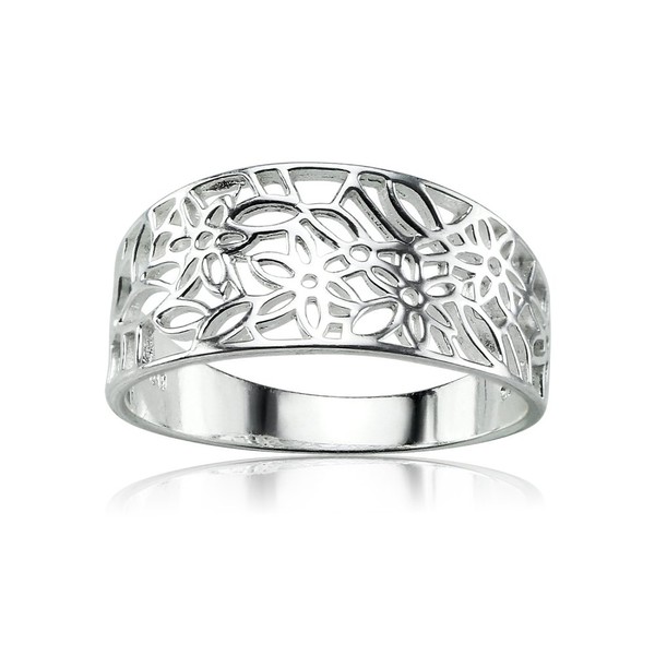 Hoops & Loops Sterling Silver Polished Filigree Flower Ring, Size