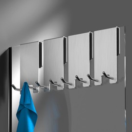 Kegii Towel Hooks No Drilling - Shower Hooks for Shower Screen Set of 4 Stainless Steel with Rubber Protection Silver