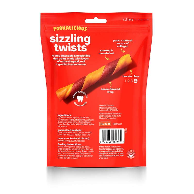 Hartz Oinkies Sizzling Twists Bacon Flavored Rawhide-Free Natural Chew Dog