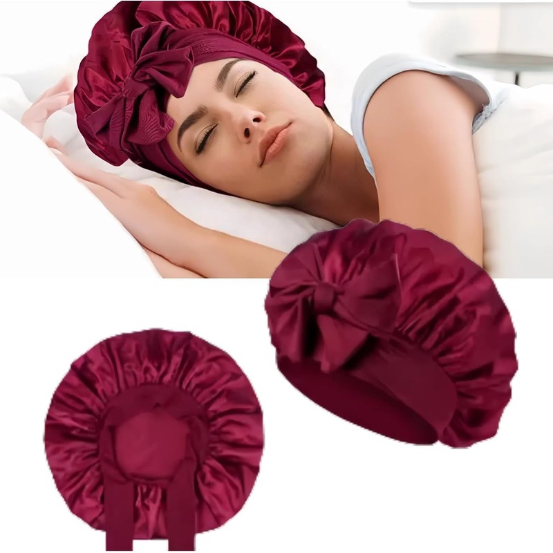 Mcoser Dark Pink Silk Sleep Bonnets for Women,Adjustable Night Sleeping