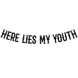 Here Lies My Youth Banner, letrero de cumpleaños funerario para 20/30/40/50 años, suministros divertidos para decoración de fiesta de cumpleaños