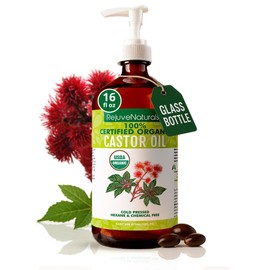 REJUVENATURALS - Aceite de ricino orgánico prensado en frío 473 ml con dispensador