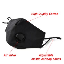 Reusable Face Mask Black Cotton - 2 PM2.5 Filters - Adjustable - USA Seller