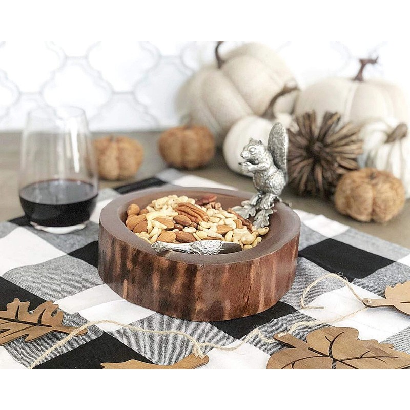 Vagabond House Wood Nut / Candy Bowl with Standing Pewter