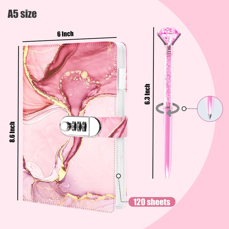 Koogel Diary with Lock for Girls Ages 8-12, A5 Journal