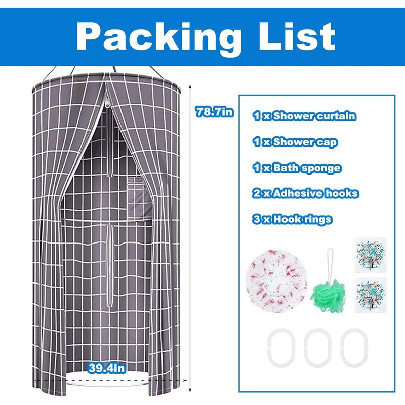 Round Shower Curtain Hanging Bathroom Curtains with Storage and Double