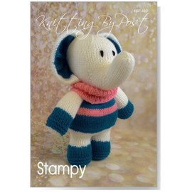 Knitting by Post Knitting Pattern Stampy The Elephant from Go Wild with One of Natures Finest Mammals in Blue, Pink and White