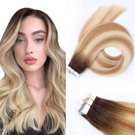 Unipearl Straight Tape-In Extensions, Real Hair, 45 cm / 18 Inches, 20 Pieces, 50 g, Mixed Colour, Invisible Skin Weft Hair Extensions for Women, Straight Tape-In Extensions, Real Hair