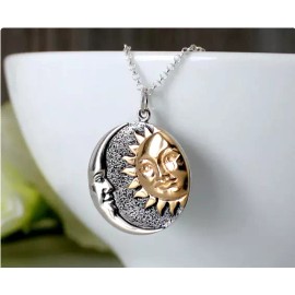 Fashion Jewelry NIGHT CELESTIAL MOON SUN FACE PLANET Pendant On 18" 925 Sterling Silver Necklace