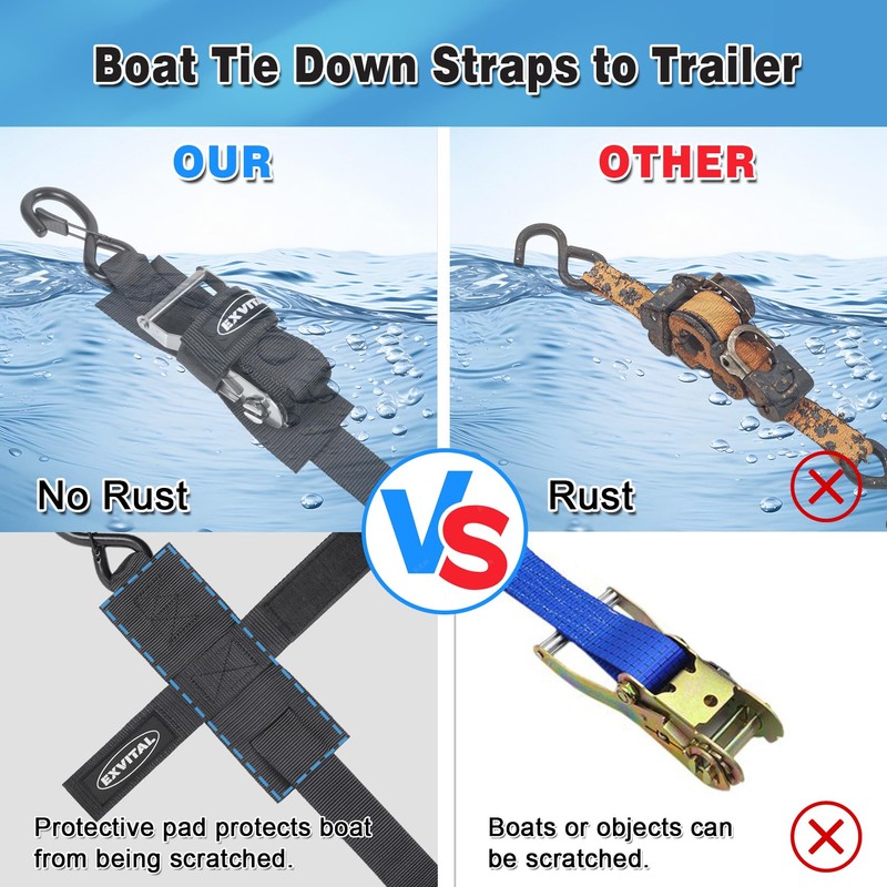 Boat tie Down Straps to Trailer 1.5"×4' transom Straps with