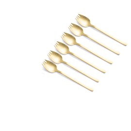 Zerophile 7.4-Inch Long Handle Salad Servers, 6-Pack Gold Sporks & Salad Forks, Stainless Steel Utensils for Tossed Salads, Fruit, Dessert