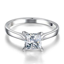 Bonlavie Engagement Rngs for Women Cubic Zirconia 1.5 Carat Princess Cut Solitaire Silver Ring Eternity Promise Wedding Band for Women Size L 1/2